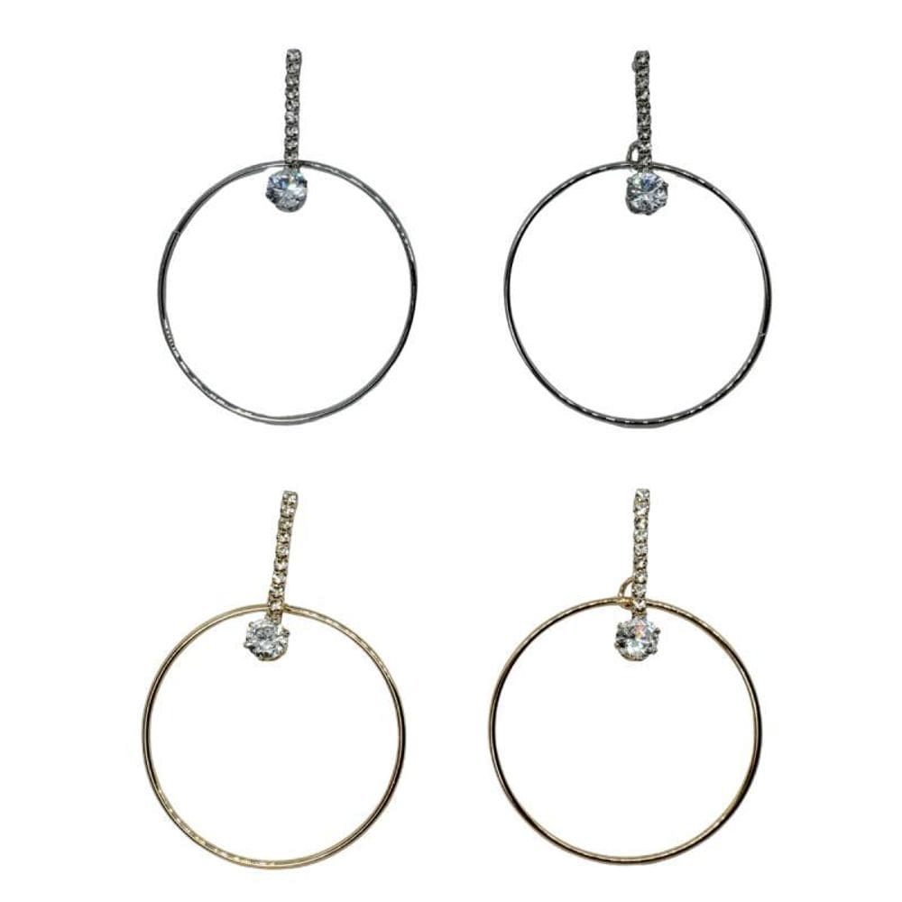 Brinco Folheado Círculo Pedras Strass - Selecione O Modelo