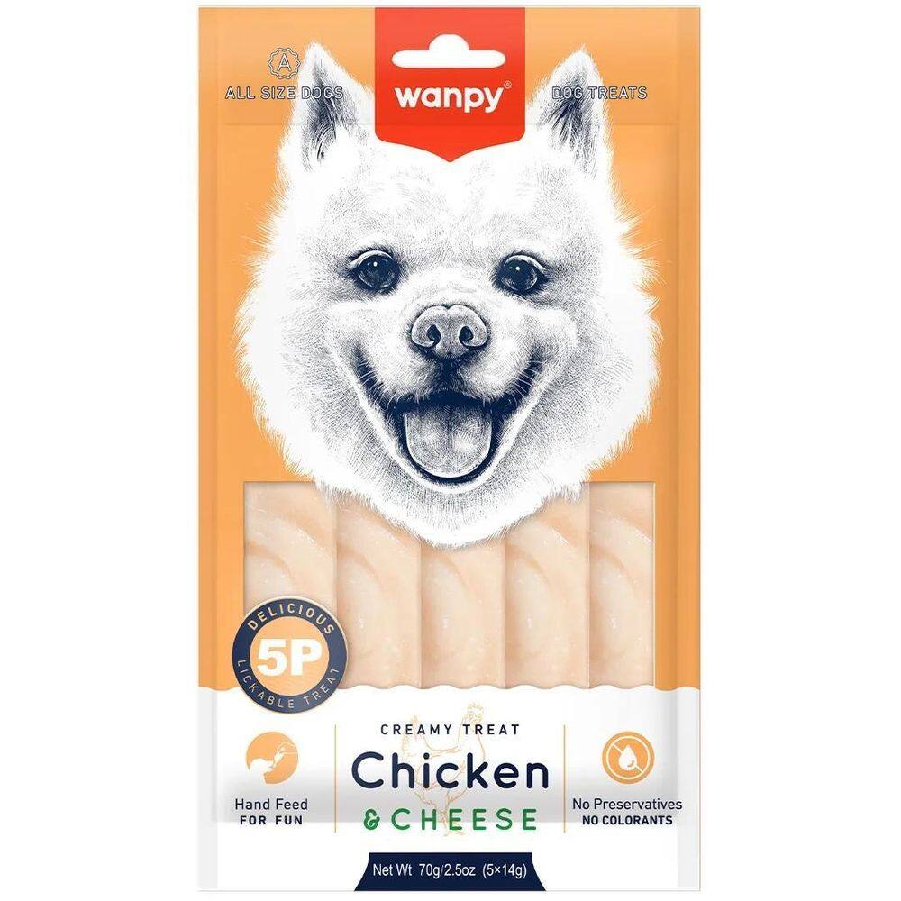 Petisco Cães Wanpy Creamy Sabor Frango E Queijo Pacote C/5