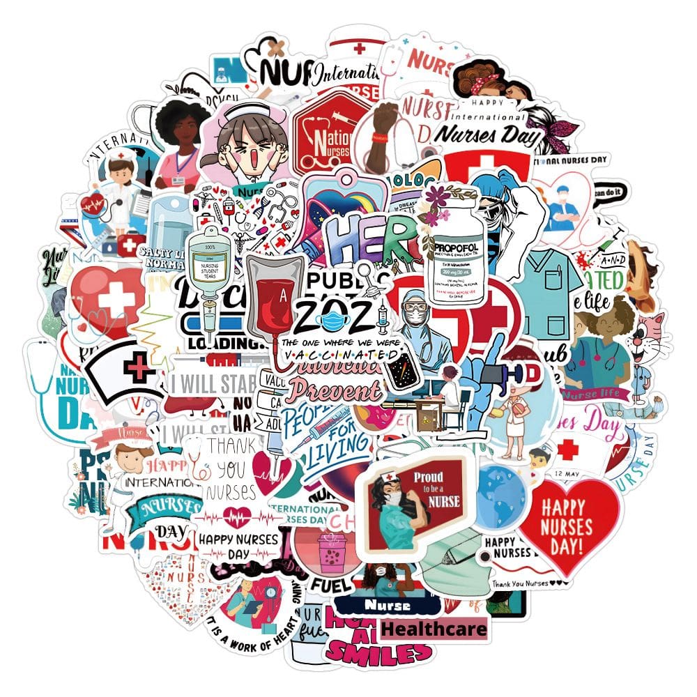 Pacote de adesivos Nurses Days Anime, vinil impermeável, 100 unidades