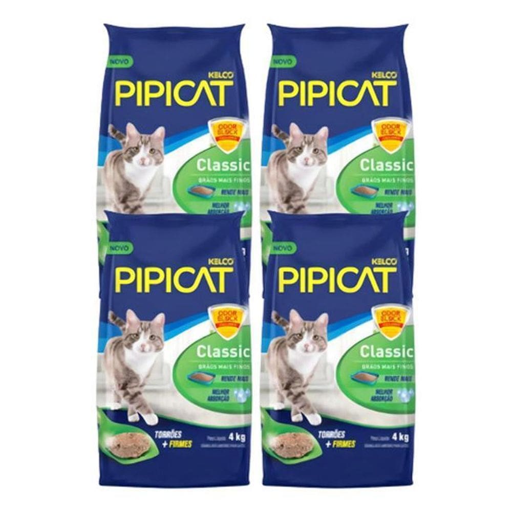 Areia Granulado Classic Pipicat 4Kg Kit Com 4 Para Gatos