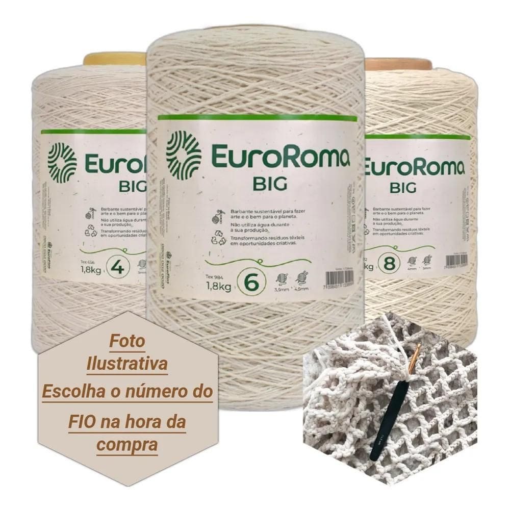 2X Barbante Euroroma Cru Big 1,8Kg Croche Trico Escolha O Fi