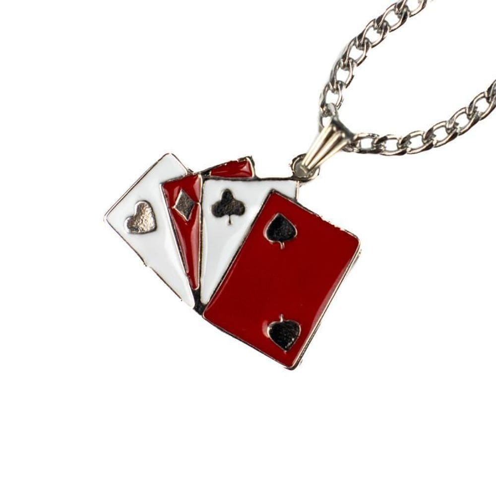 Colar Corrente Pingente Baralho Zé Pelintra 2,8 Cm Niquelada