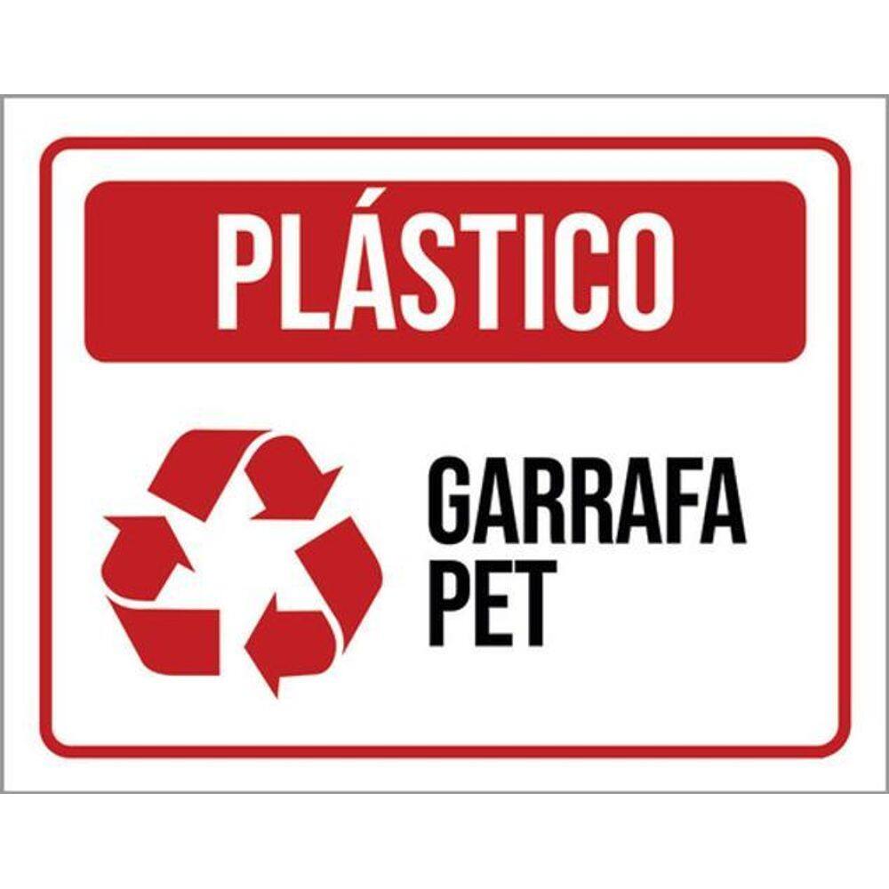 Kit 3 Placas Sinalização - Lixo Plástico Garrafa Pet