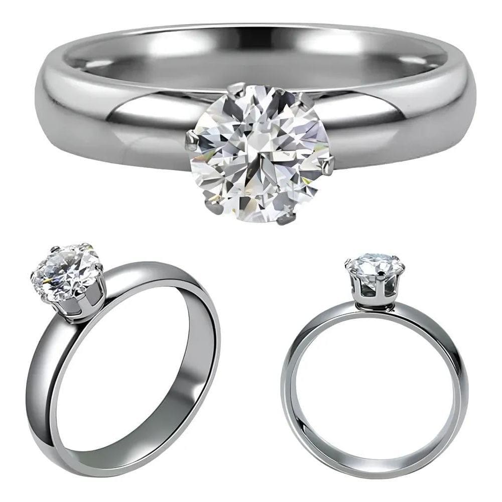 2X Anel Feminino Solitário Fino Aço Inox Prata Pedra Zircôni