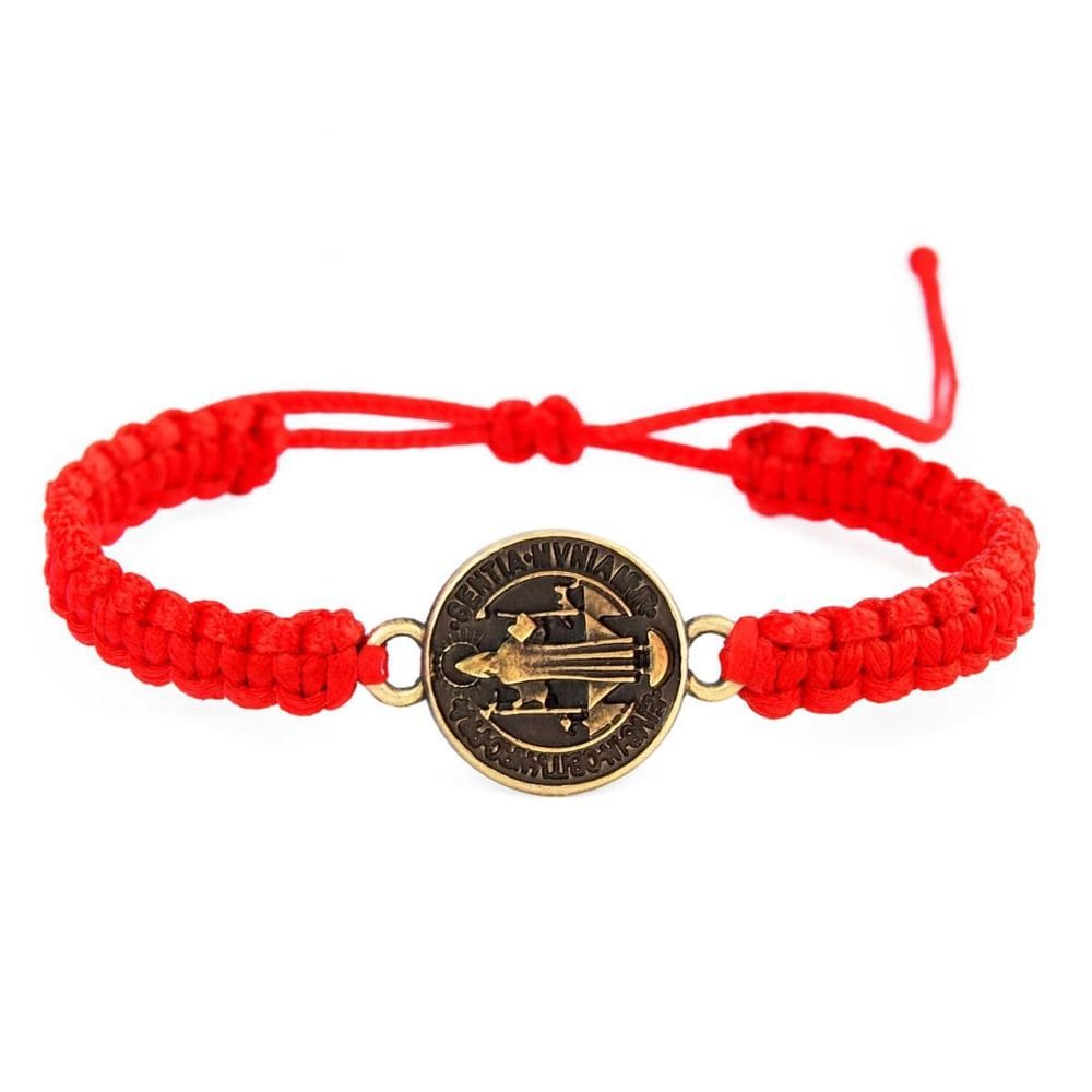 Pulseira Medalha São Bento Dupla Face Verm 1,5 Cm Ajustável