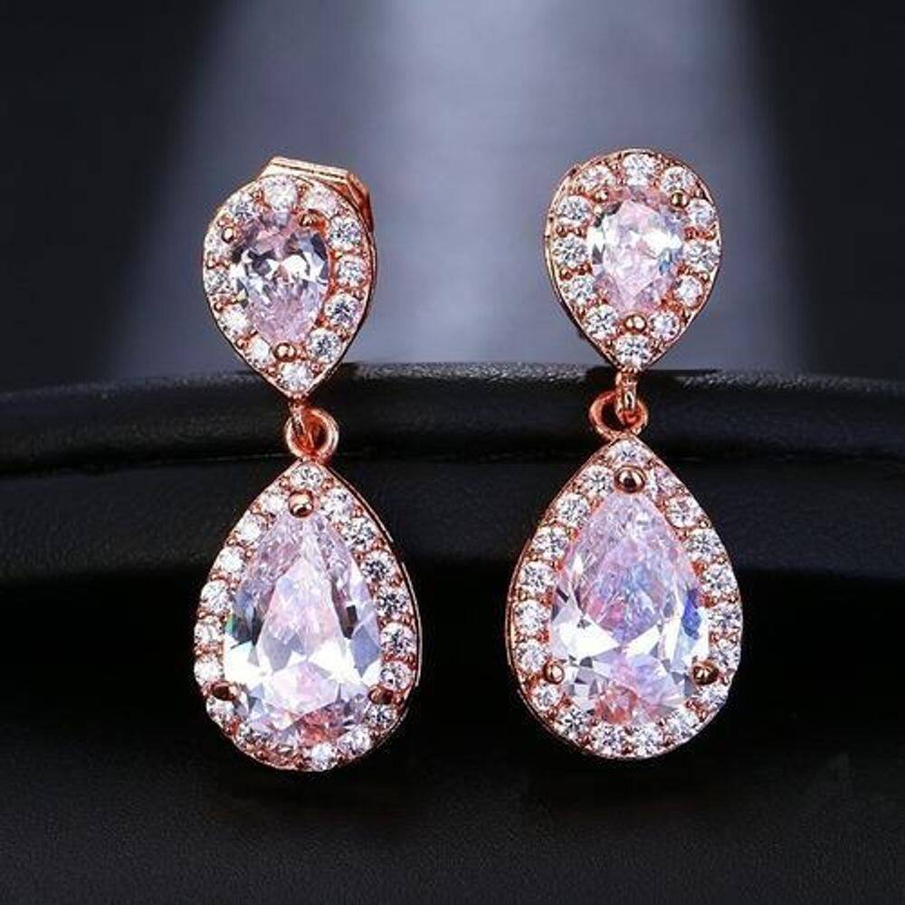 Brinco Noiva De Pressão Festa Pedra Zirconia Dourado Rosê