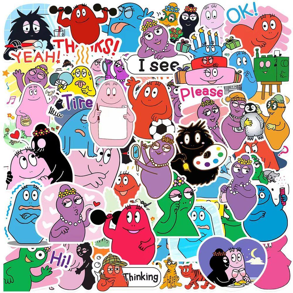 Adesivos de vinil impermeável Barbapapas, anime, 50 unidades/lote, 5-7 cm