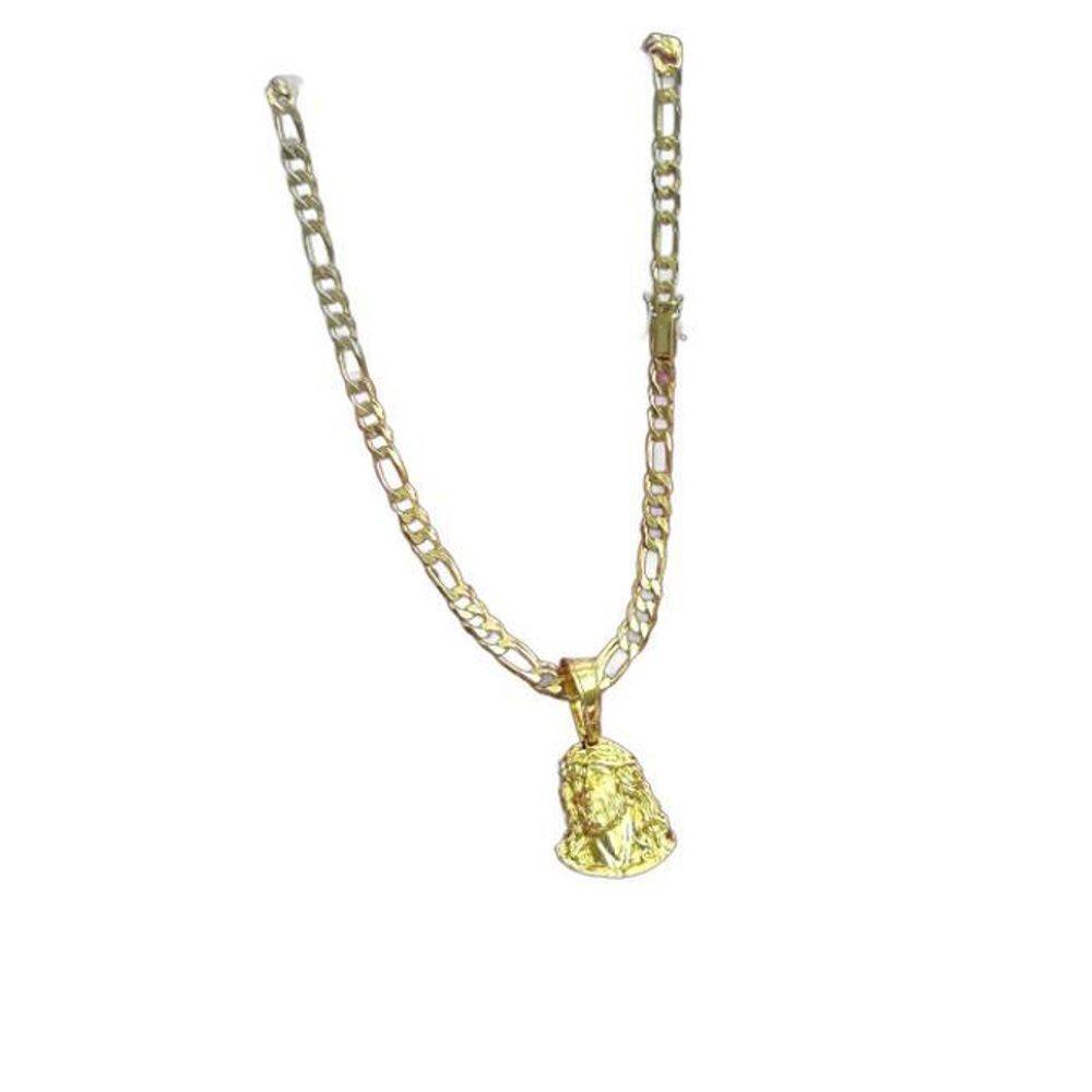 Cordão 3X1 8Mm + Pingente Rosto Cristo Banhado A Ouro 18K