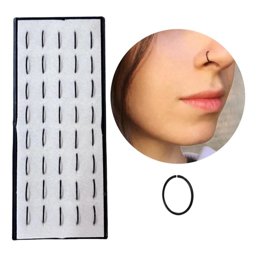 2X 40 Piercing Argolinhas Pretas Em Silicone 1 Caixinha Atac