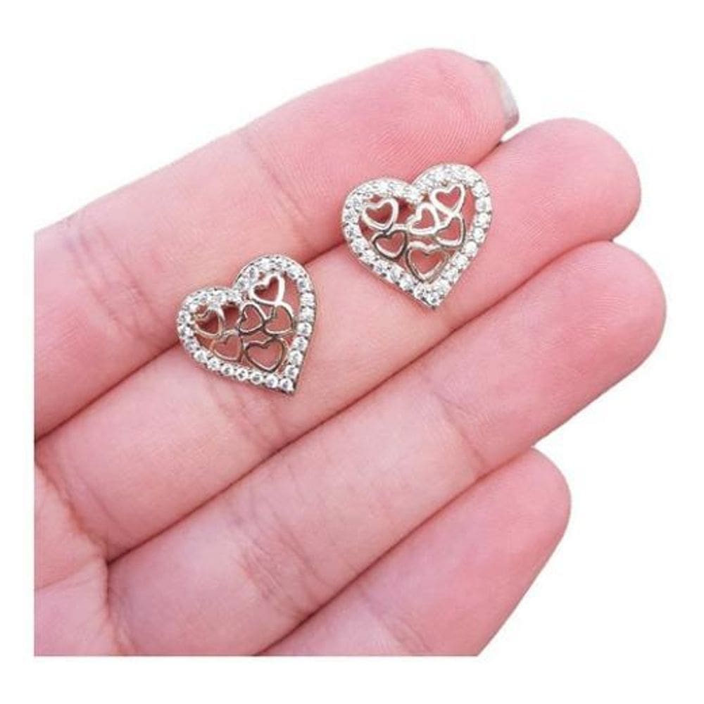 Brinco Pedra Zirconia Coração Dourado F. Ouro 18K Noiva Fest