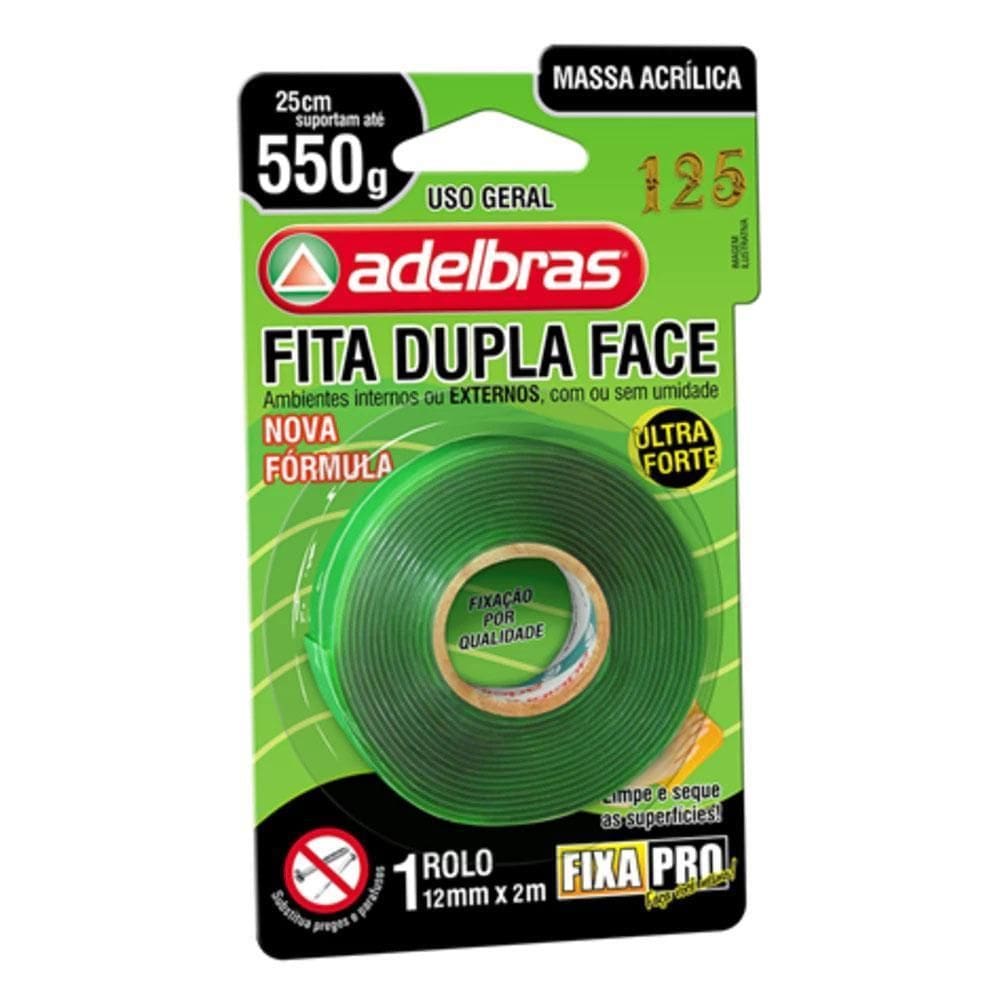 Fita Dupla Face 12Mmx2Mt Massa Adesiva Transp 550G Adelbras