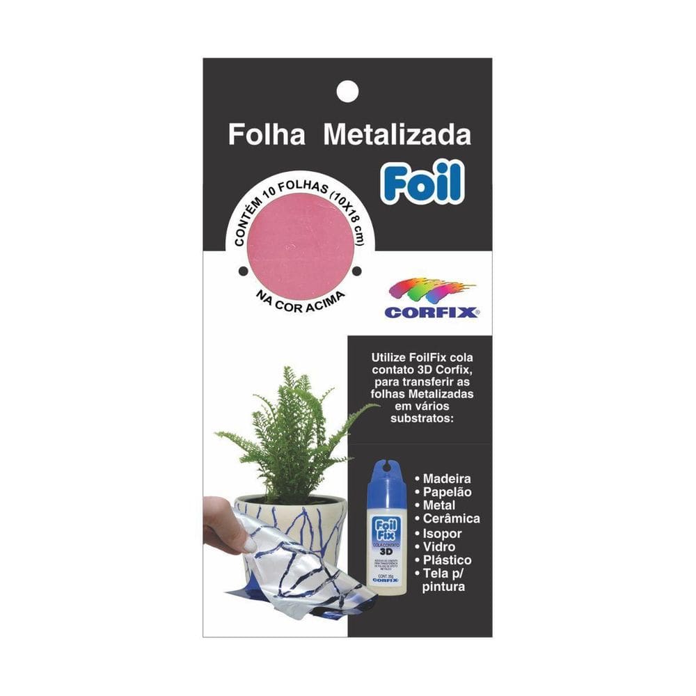 Folha Metalizada Foil Corfix 10X18Cm Rosa Com 10 Folhas