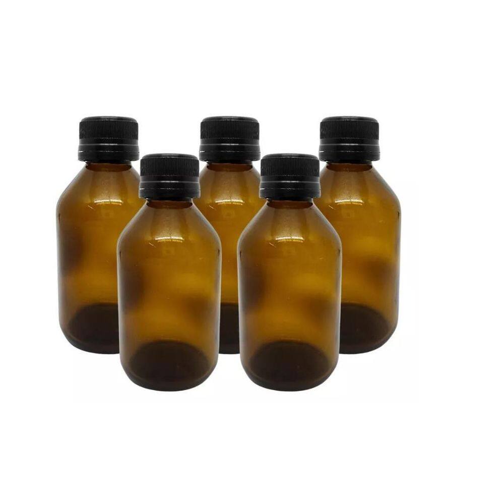 Frasco De Vidro Âmbar Com Tampa Lacre De 100Ml - 50 Unidades