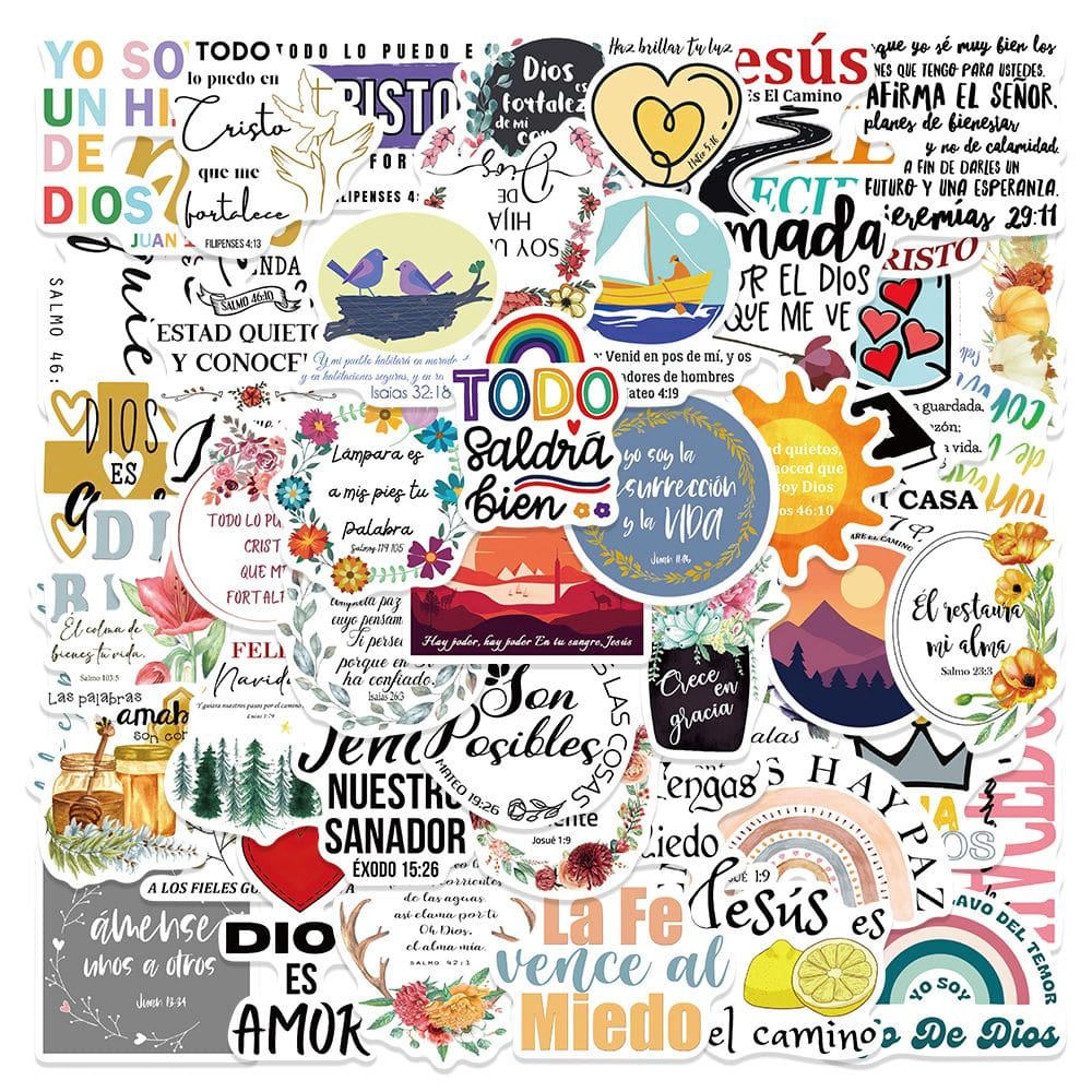 Adesivos, bíblias espanholas, vinil impermeável, anime, 50 unidades