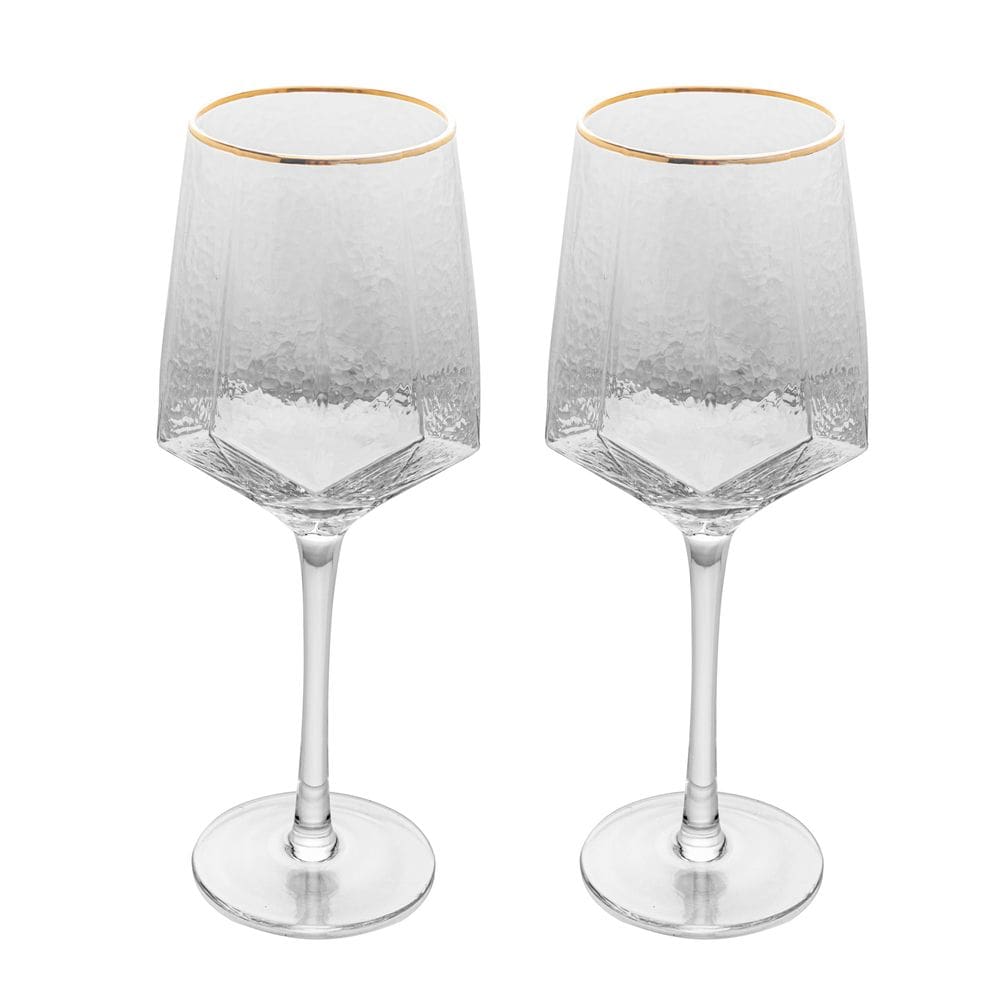 Cj 2 Taças de Cristal P/Vinho C/Fio de Ouro Taj 600ml Wolff