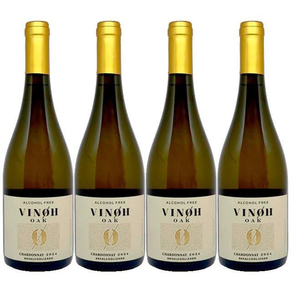 Kit 4 Vinho Sem Álcool Branco Seco Chardonnay Vinoh 750Ml