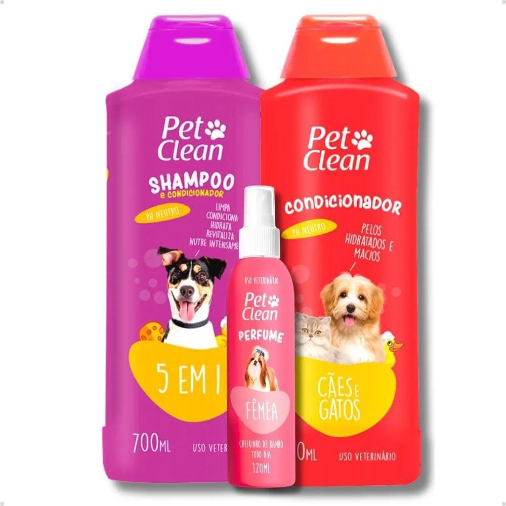 2X Kit Shampoo 5 Em 1 + Condicionador + Perfume Cães E Gatos