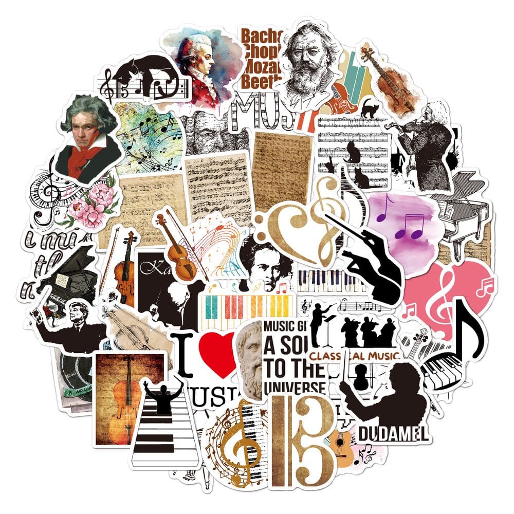 Pacote de adesivos Musics Beethovens Bachs Mozarts Musicals Instrumen
