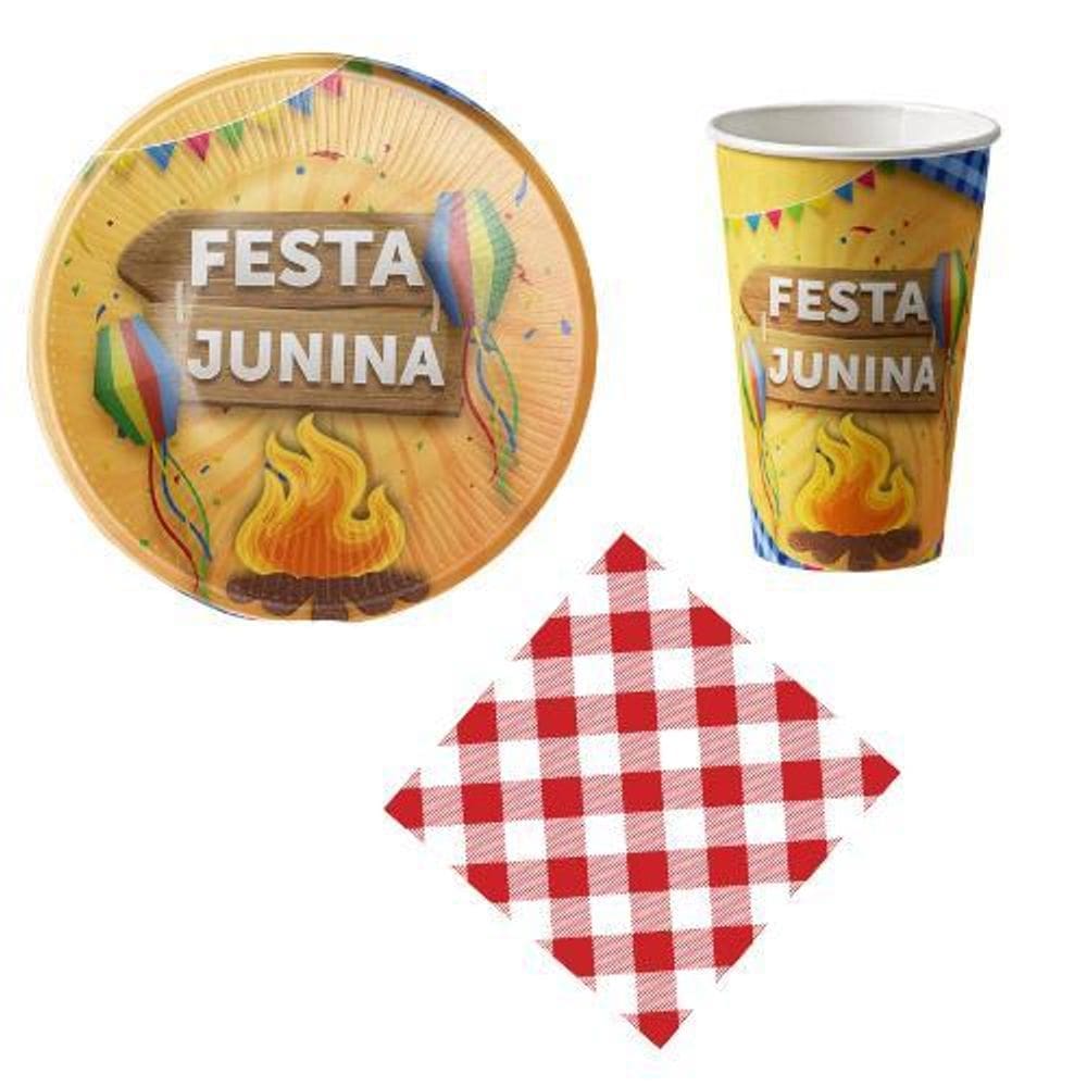 Kit 20 Convidados Prato Copos Guardanapos Festa Junina Papel