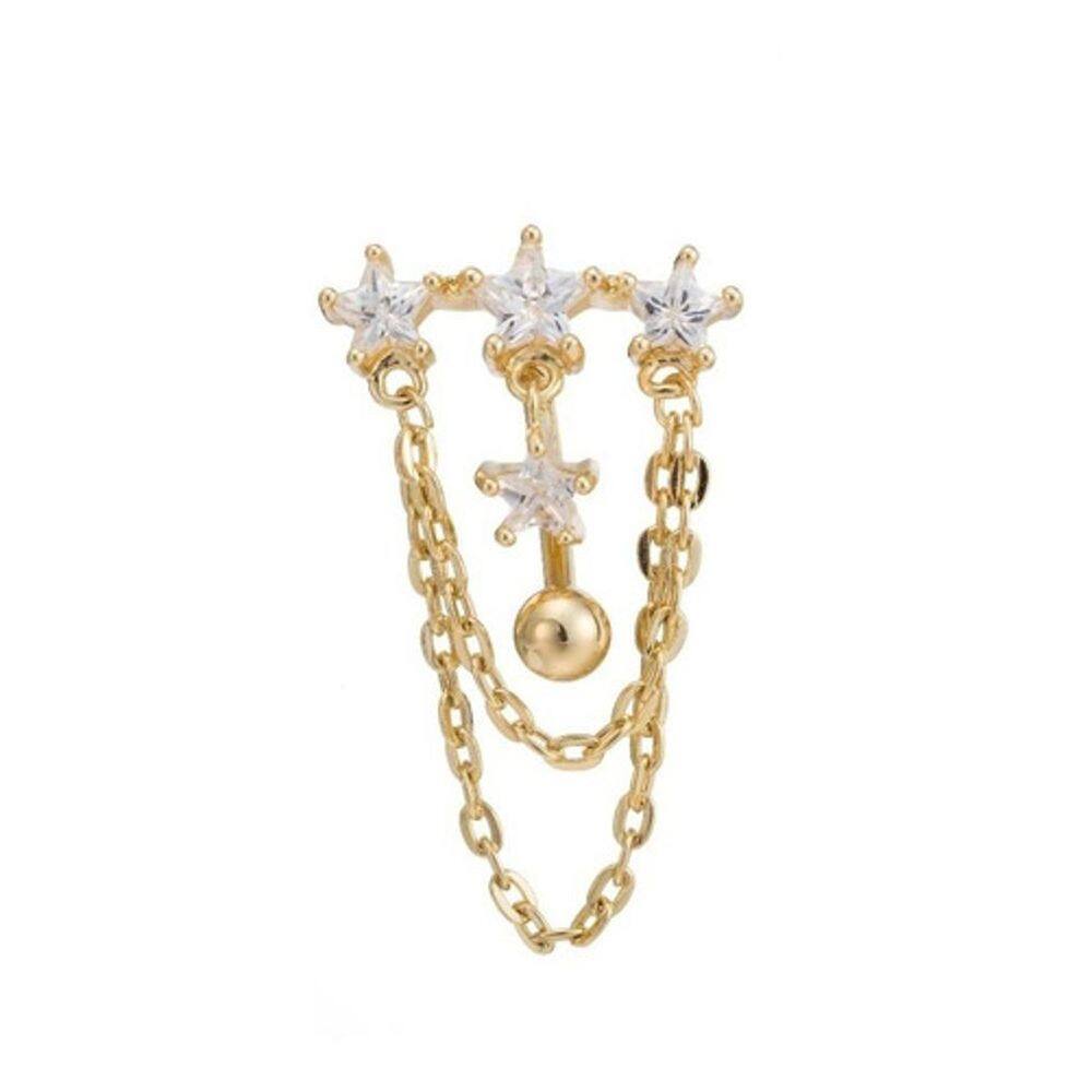 Piercing De Umbigo Dourado Ouro Pendurado Estrela Invertido