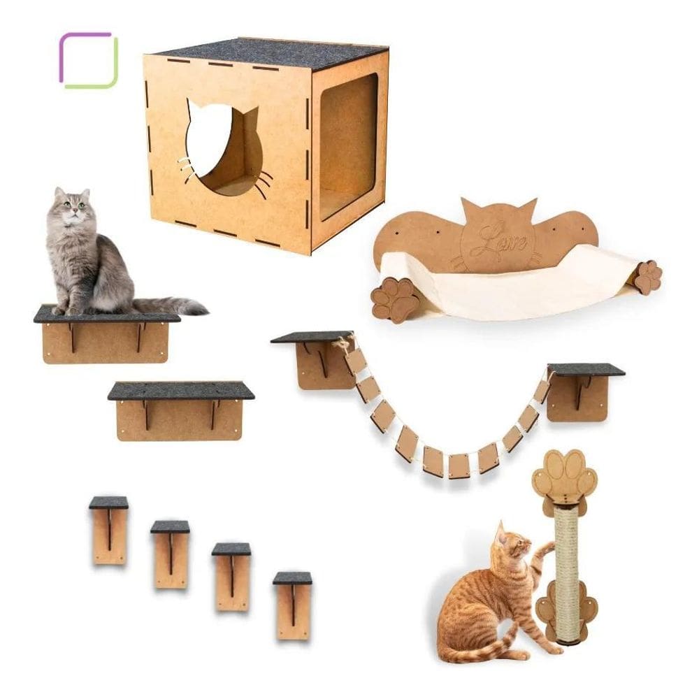 2X Parquinho Suspenso Para Gatos Playground Com Rede Degraus