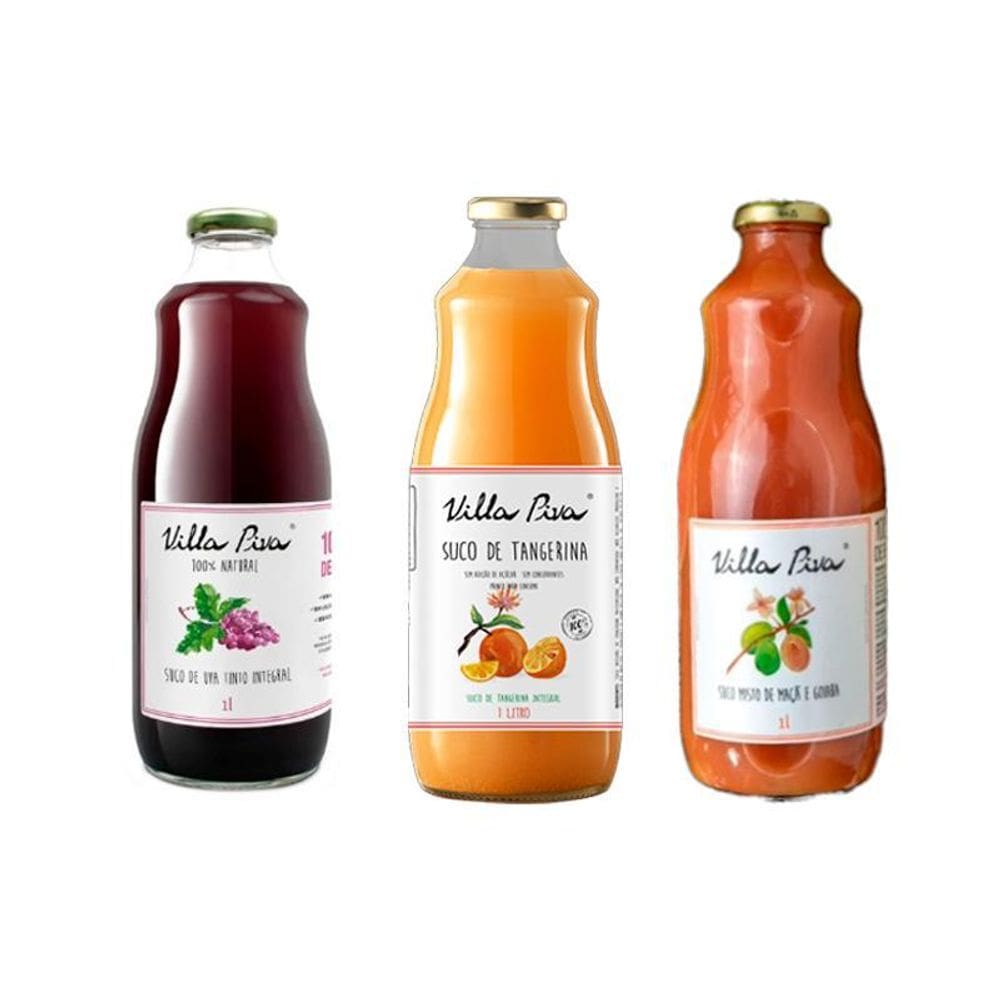 Kit 3 Sucos Integrais Villa Piva: Uva, Tangerina, Goiaba