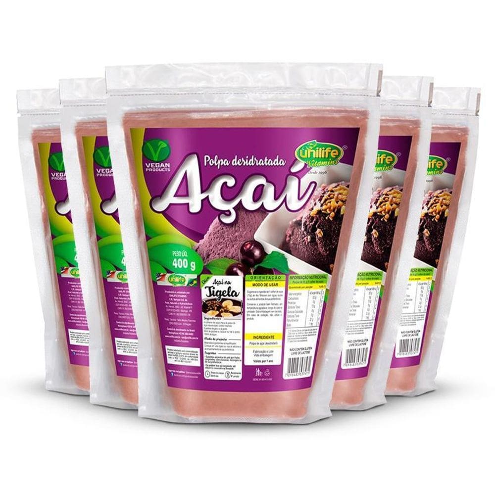 Kit 5 Polpa De Açaí Desidratada Em Pó 400G Unilife