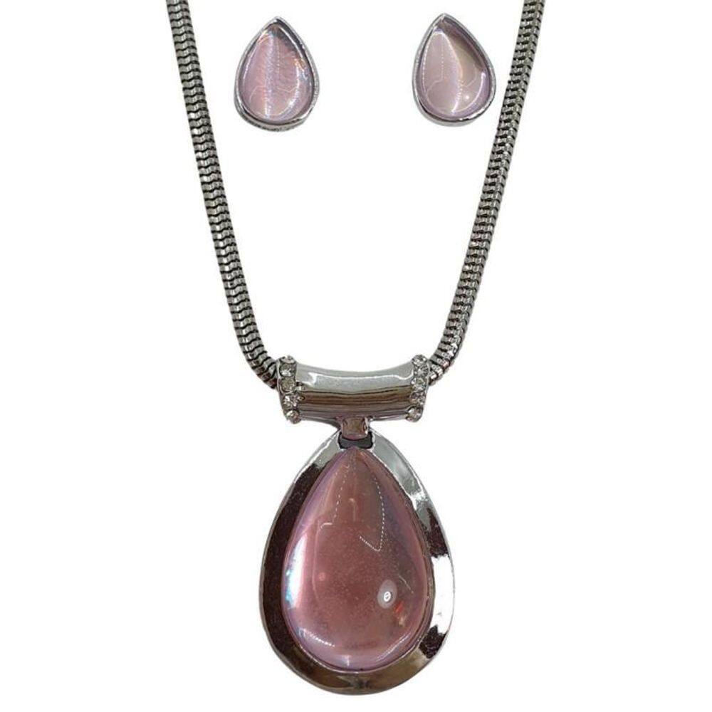 Conjunto Brinco E Colar Folheado Formato De Gota