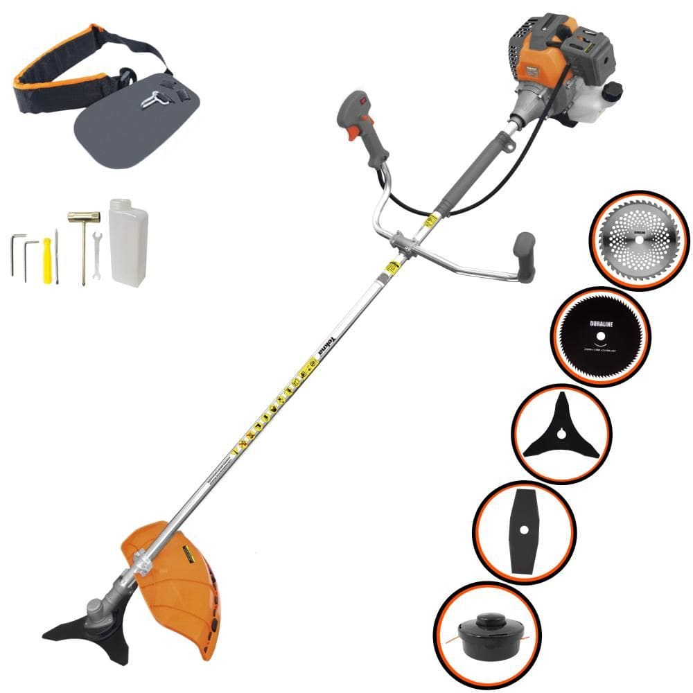 Roçadeira Aparador de Grama Tekna RL520P À Gasolina 2HP 52cc Com Lâmina Facão + Lâmina 3 Pontas + Disco 40 Dentes e 80 Dentes + Carretel Nylon