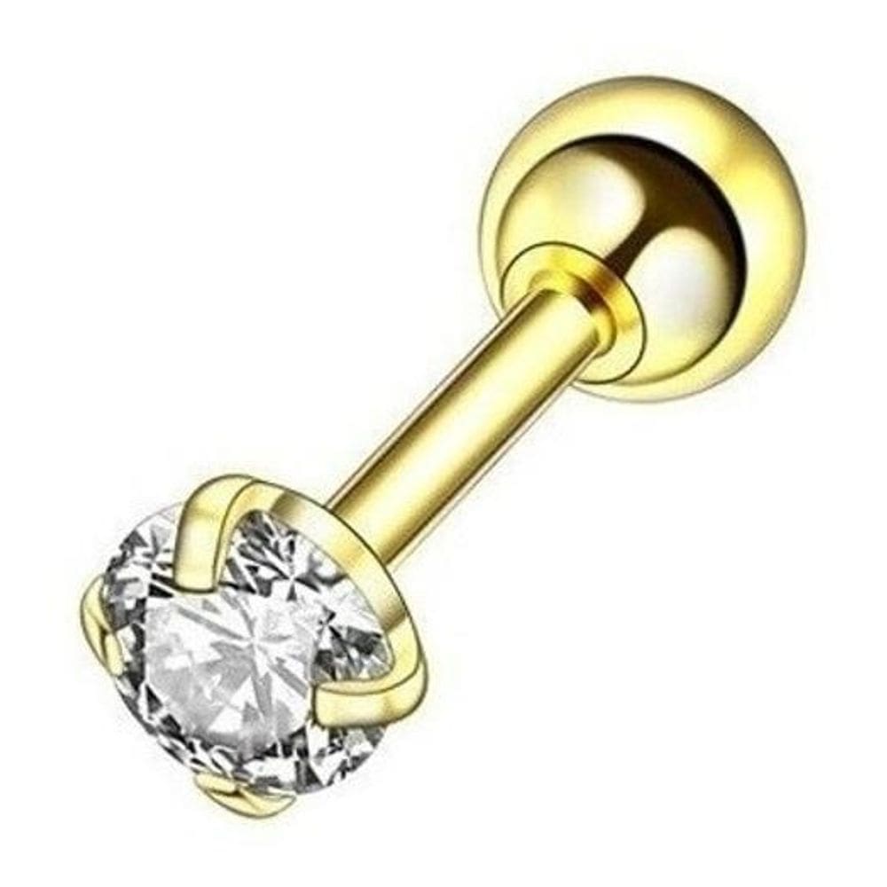 2 Piercing Tragus Cartilagem Ponto De Luz Dourado - 4 Mm