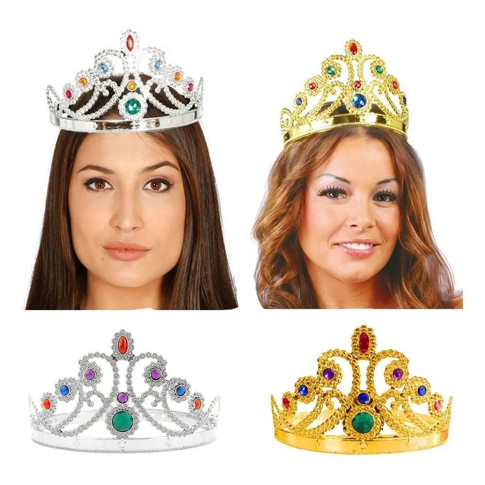2X Coroa Rainha Princesa Dourada Prata 2 Unidades Ajustável
