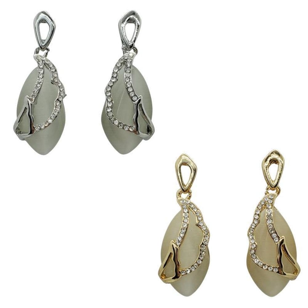 Brinco Folheado Pedra Com Strass - Selecione A Cor