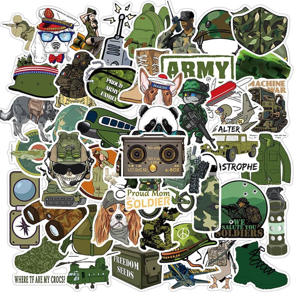 Adesivos, equipamentos militares, vinil impermeável, 50 unidades/lote