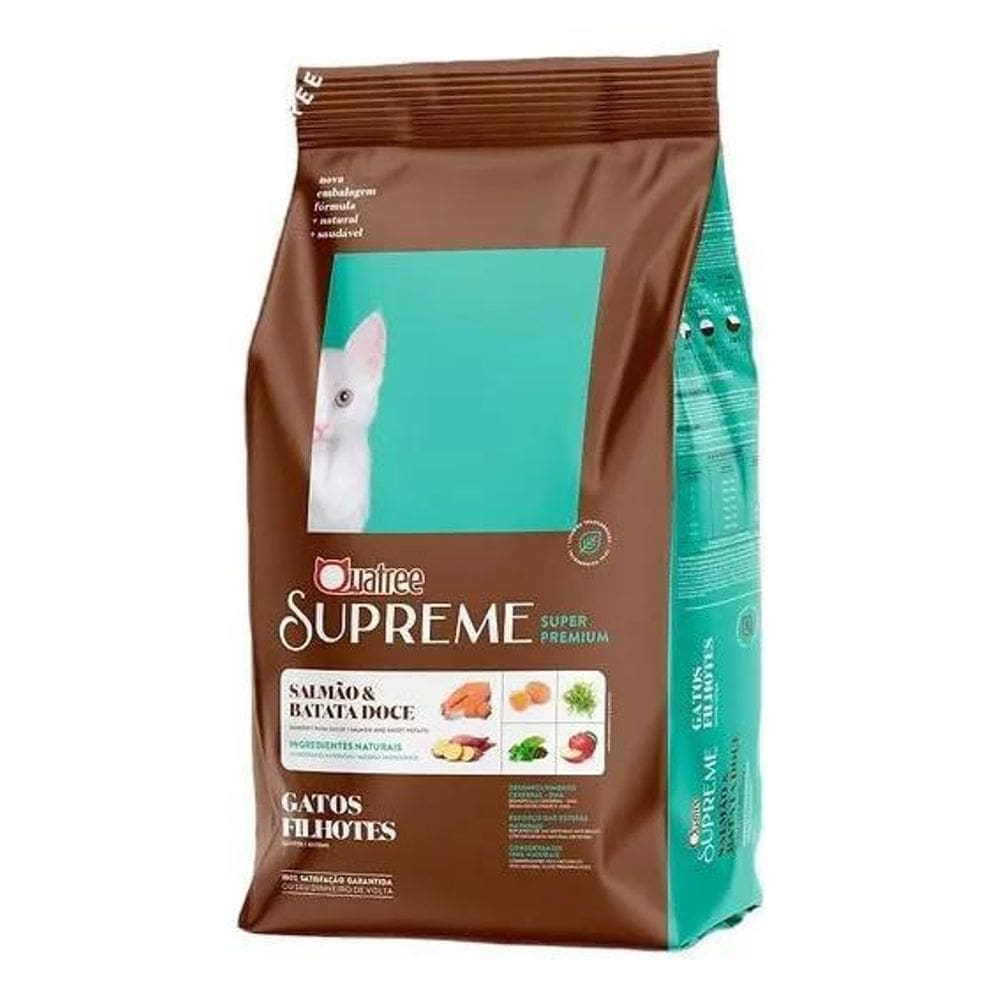 2X Kit 3Pct Ração 1Kg Quatree Supreme Gatos Filhotes Salmao
