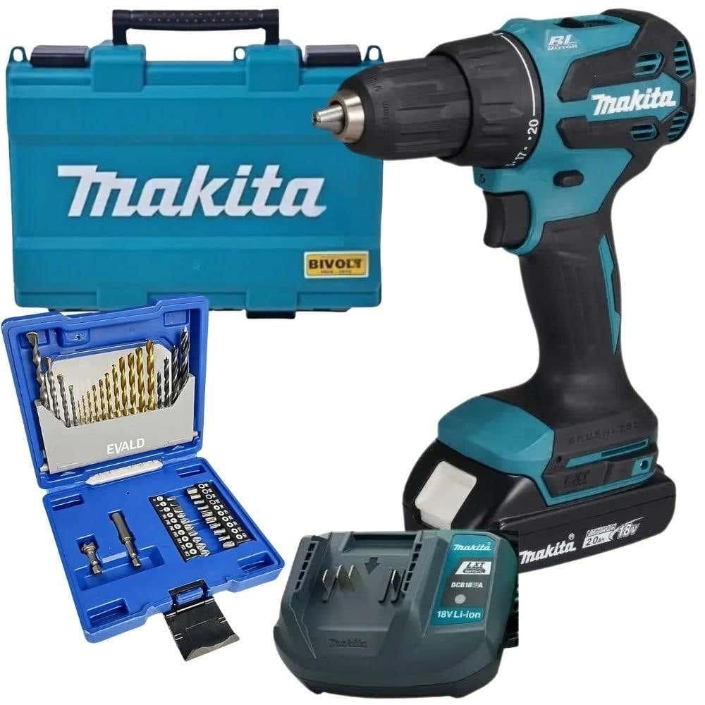 Parafusadeira de Impacto 65NM com 2 Baterias Carregador MAKITA e Estojo de Pontas 41 Peças EVALD