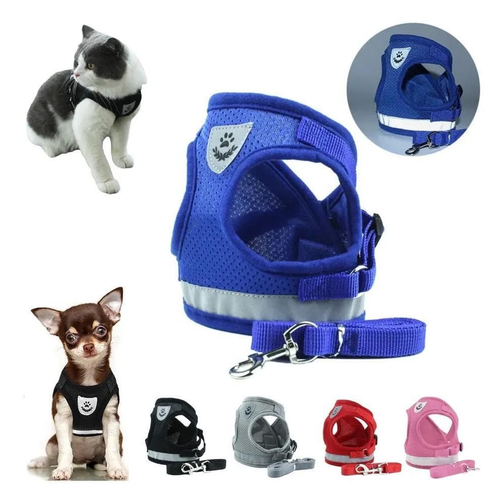 2X Coleira Peitoral Pet Cachorro E Gato Refletivo Com Guia