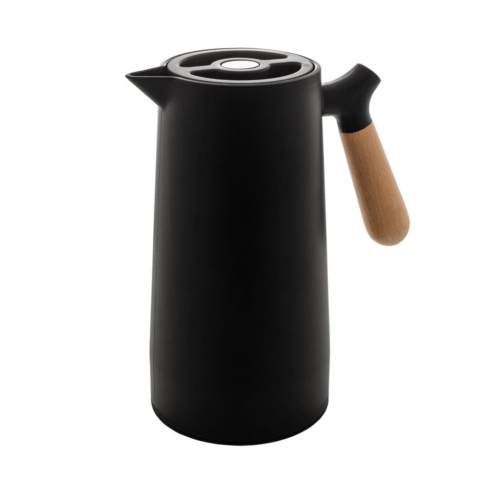 Garrafa Térmica de Plástico para Café/Chá C/Cabo de Madeira Nórdica Preta 1 Litro Wolff