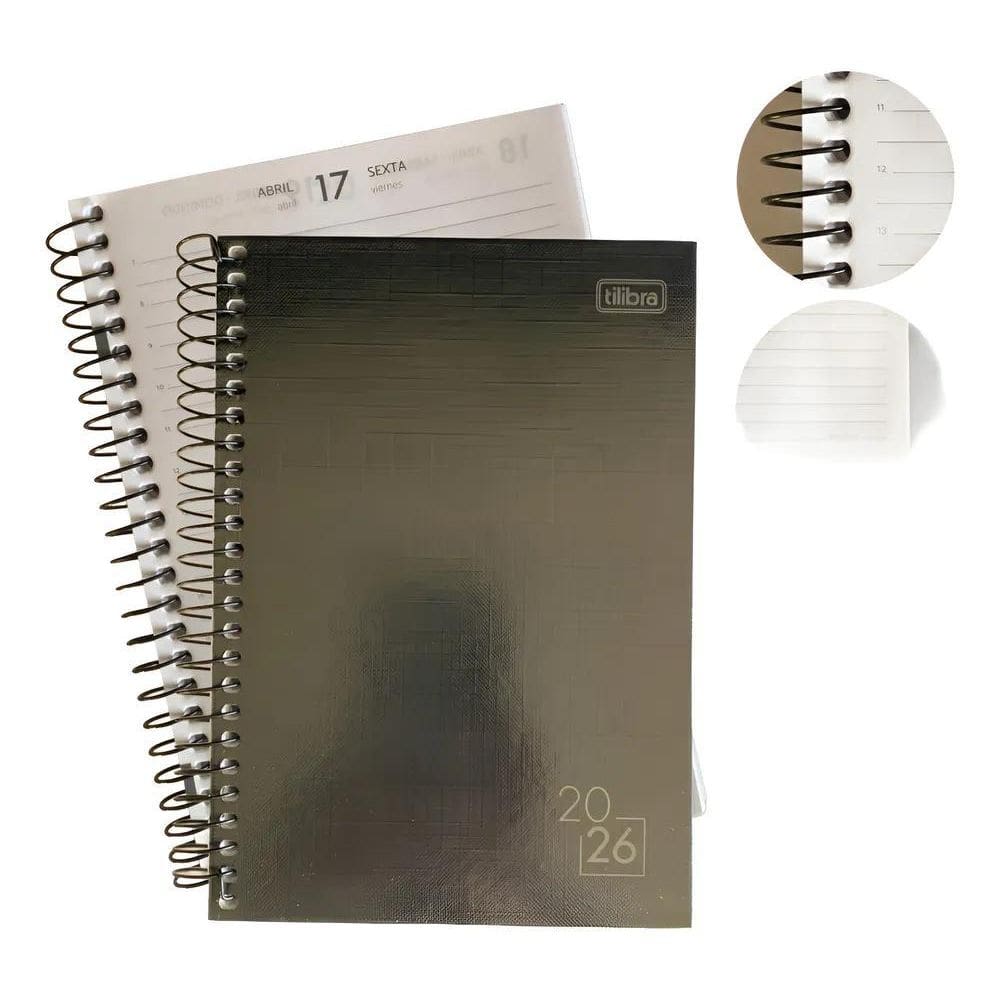 2X Agenda 2026 Diária Espiral Spice Tilibra Preta Média Empr