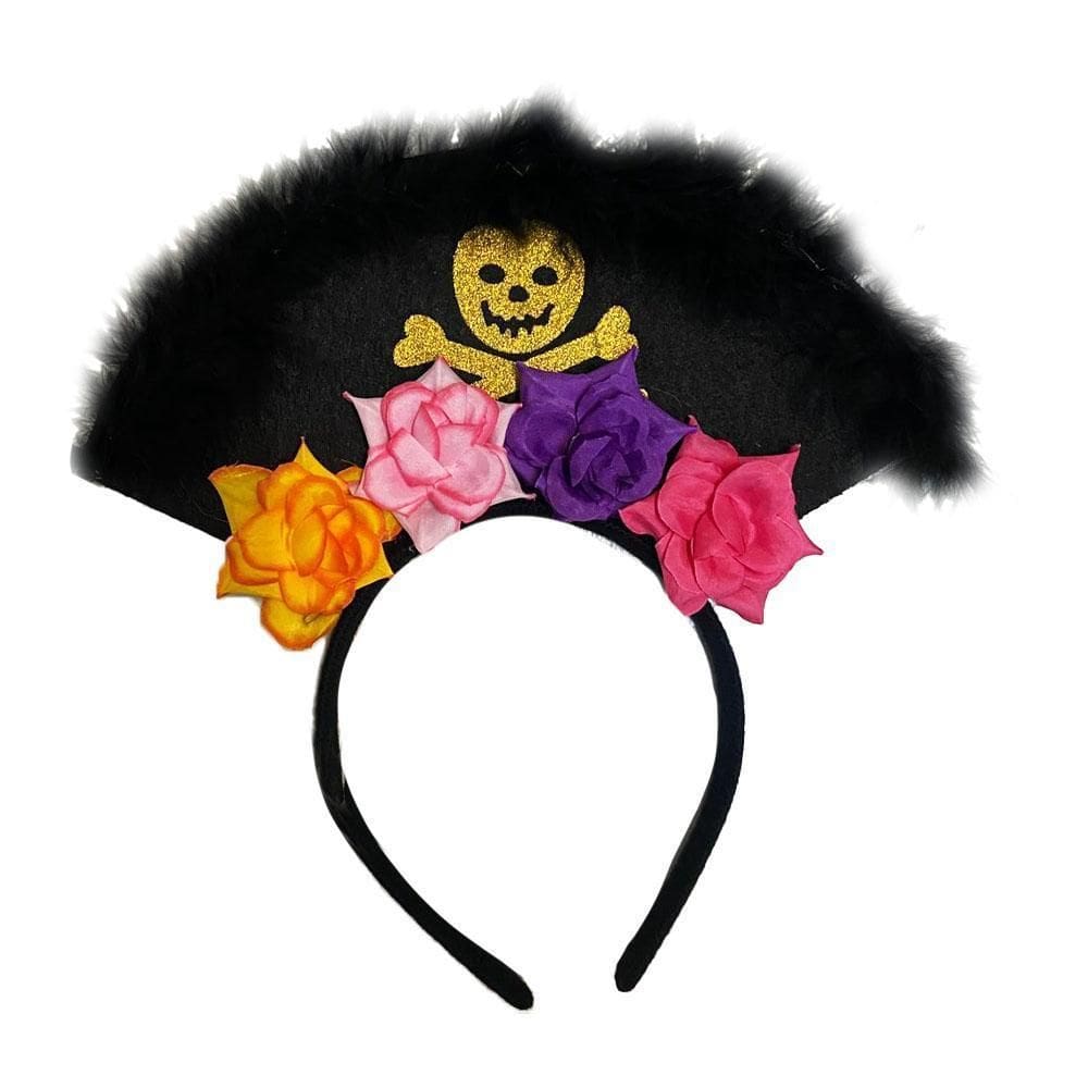 Tiara Pirata Caveira E Flores Hallloween Assustador Bruxa