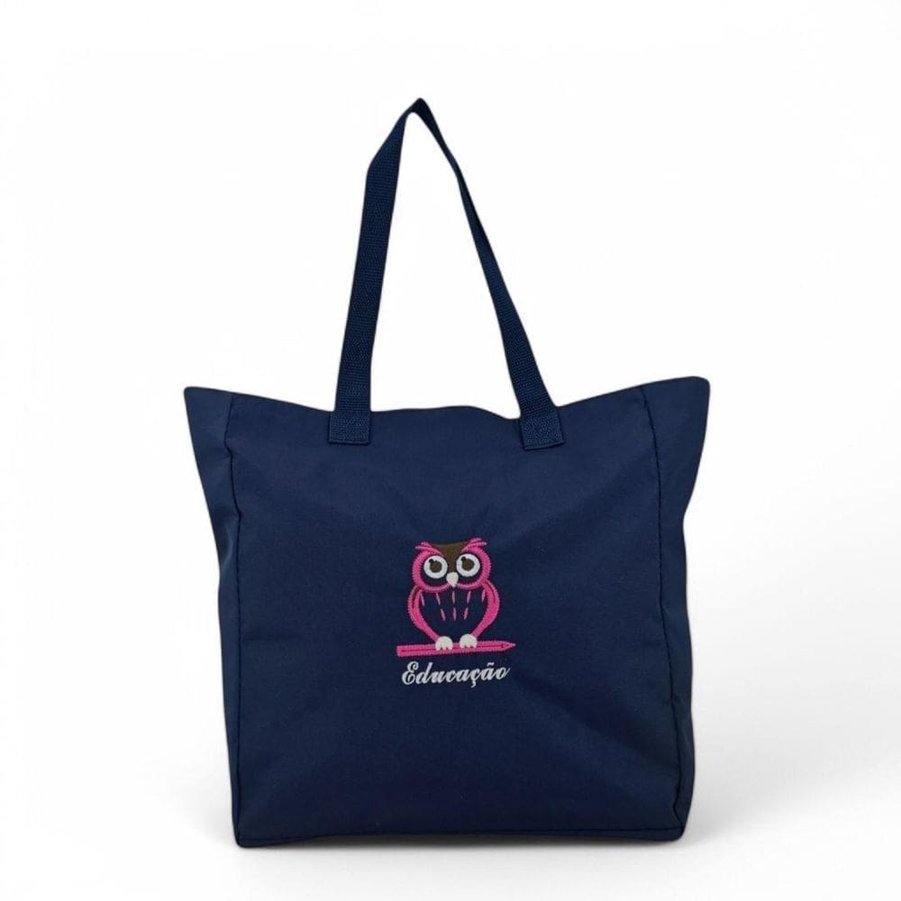 Bolsa Feminina Professora Educação Azul Marinho Coruja Pink
