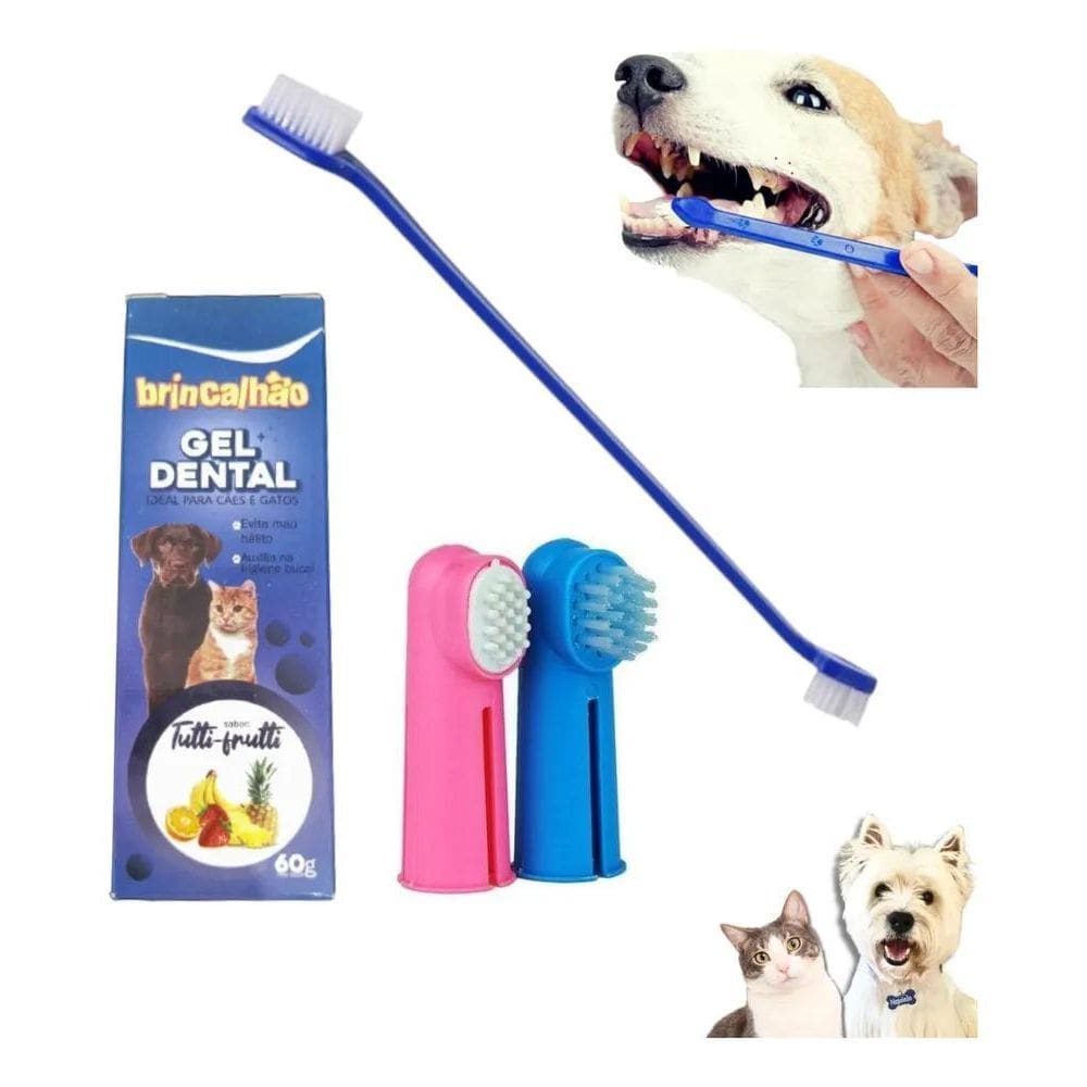 2X Kit Escova De Dente Pet + Pasta De Dente Para Cachorro Ga