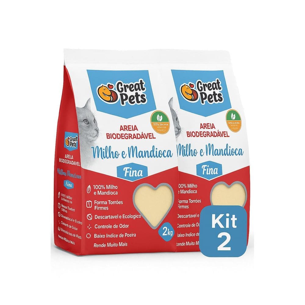 Kit 2 Areia Para Gatos 2Kg Cada Milho E Mandioca Fina