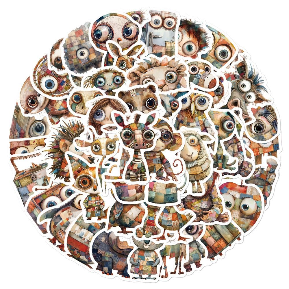 Adesivos Retros Funnys Bigs Eyes Animals Waterproof (50 unidades)