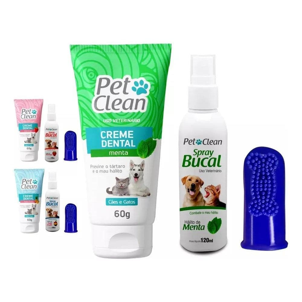 2X Gel Creme Dental Pet + Spray Bucal + Escova Dente Cachorr