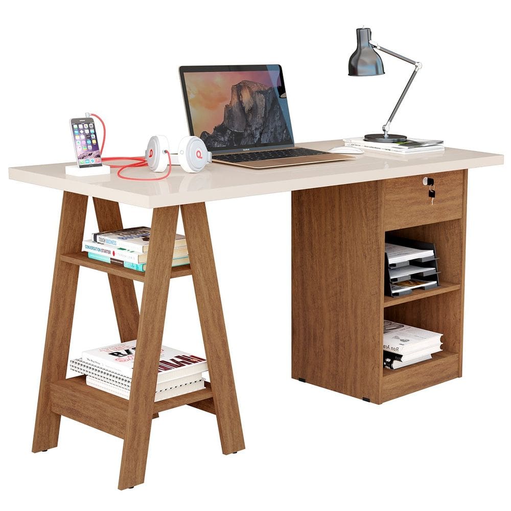 Mesa Escrivaninha para Escritório 1 Gaveta com Chave Boreal