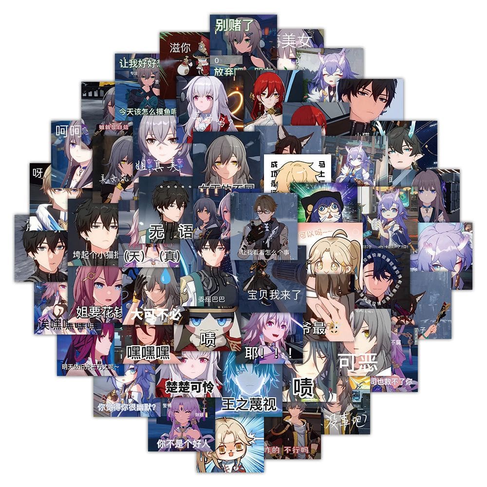 Adesivos Honkais Stars Rails em vinil impermeável 63 unidades/lote