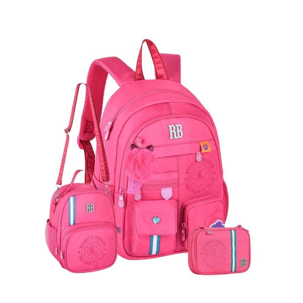 Kit Mochila Rebecca Bonbon Costas Rosa Lancheira Estojo Box
