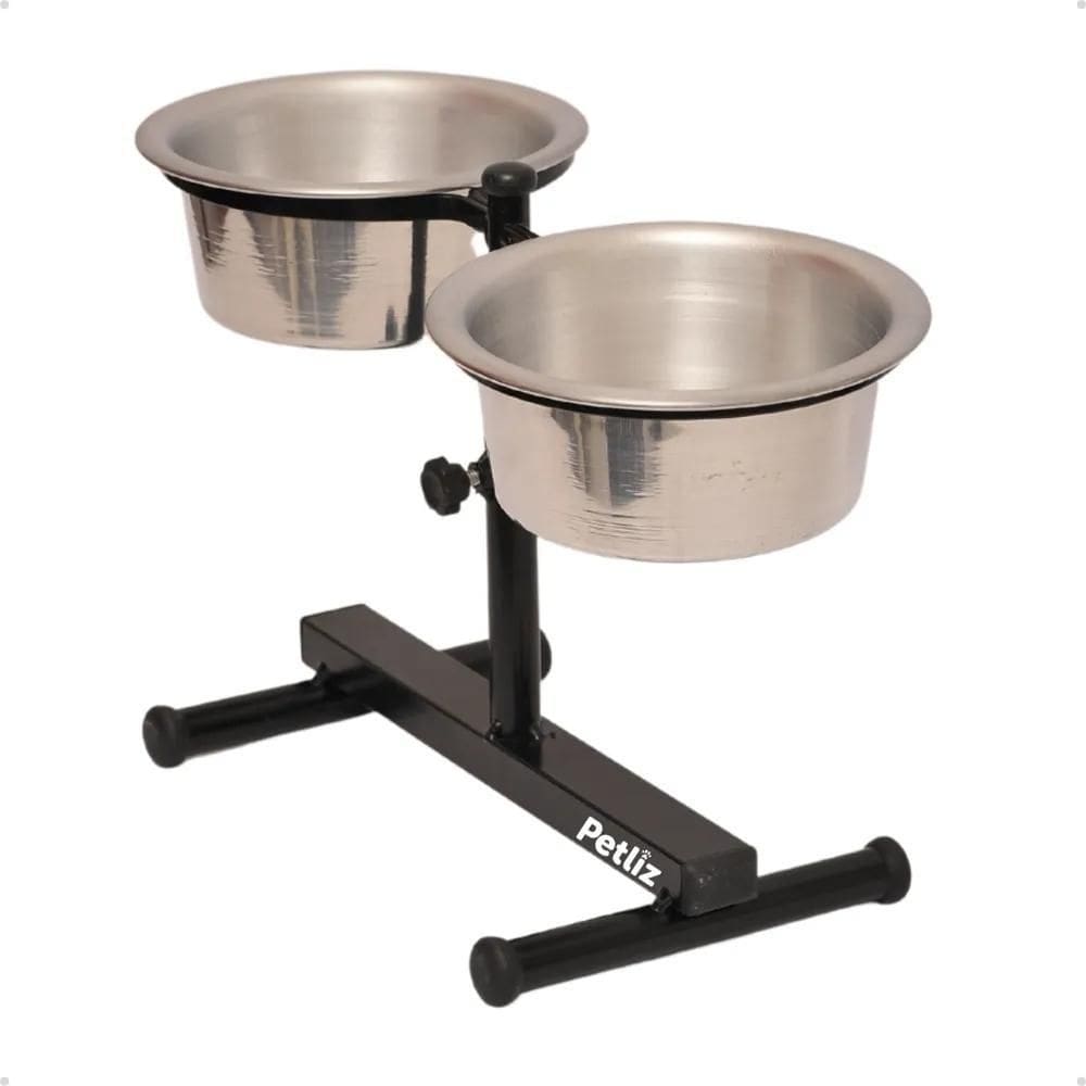 2X Comedouro Regulável Alto Duplo Pote 900Ml Para Ração Água