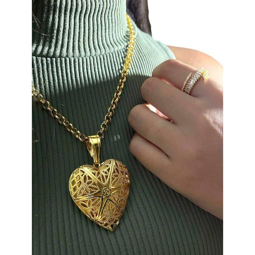 Kit Banhado: Cordão 5Mm, Relicário, Anel, Brinco, Bracelete