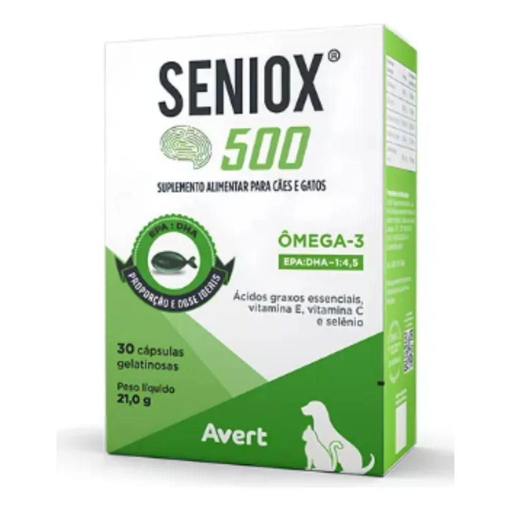 2X Avert Seniox 500 30 Capsulas Omega-3 Suplemento Cães Gato